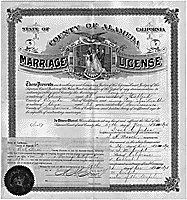 Marriage Liscense and Certificate for Tong Sing and Lung Poon (alias Kum Chee)