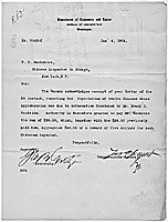 Letter from the Commissioner-General of the Bureau of Immigration authorizing the Chinese Inspector in Charge in New York City to pay a reward for the arrest of twelve Chinese men