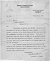 Letter transmitting the papers of Chu Hoy to the Chinese Inspector at Malone, New York