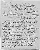 Hand written letter from Warren Wong about a case of small pox on his ship